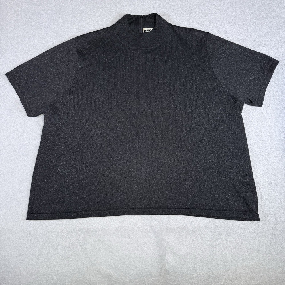 Vintage Joan Leslie Woman 3X Black Knit Mock Neck Short Sleeve Sweater Top
